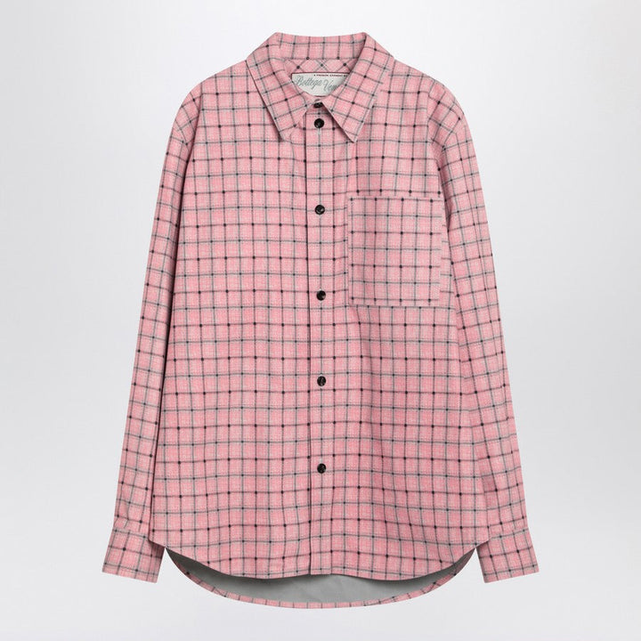 Bottega Veneta Men Pink Check Print Leather Shirt