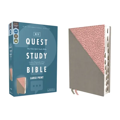 Niv, Quest Study Bible, Large Print, Leathersoft, Gray/Pink, Thumb Indexed, Comfort Print: The Only Q and A Study Bible - Imitation Leather
