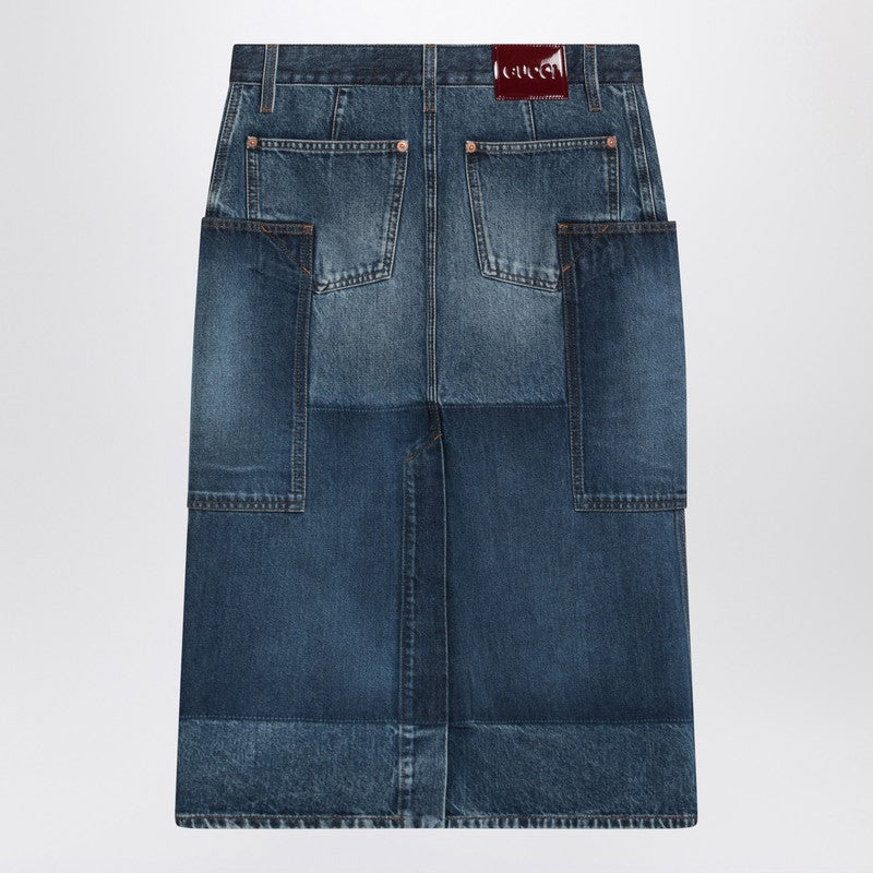 Gucci Patchwork Blue Skirt In Denim Women