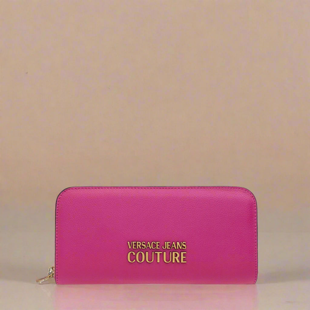 Versace Jeans Couture pink wallet with gold emblem, synthetic leather, women's accessory, stylish and chic.
