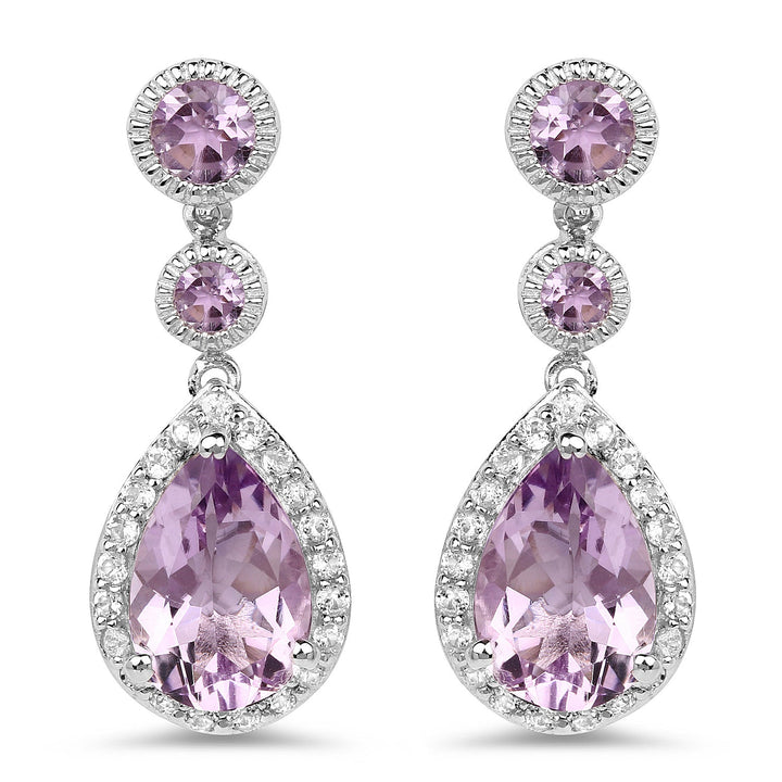 7.16 Carat Genuine Pink Amethyst and White Topaz .925 Sterling Silver Earrings
