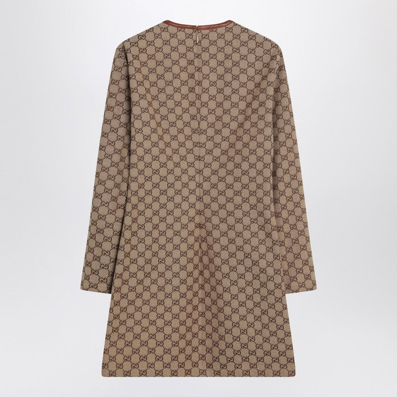 Gucci Beige Dress In Gg Fabric With Clip Detail Women