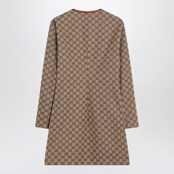 Gucci Beige Dress In Gg Fabric With Clip Detail Women