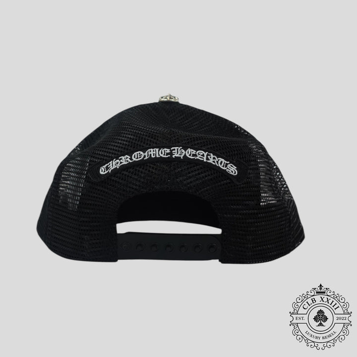 Chrome Hearts Triple Cross Trucker Hat in Black / Orange