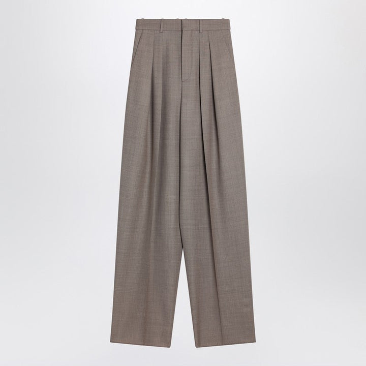 Saint Laurent Wide Taupe Beige Wool Trousers Women