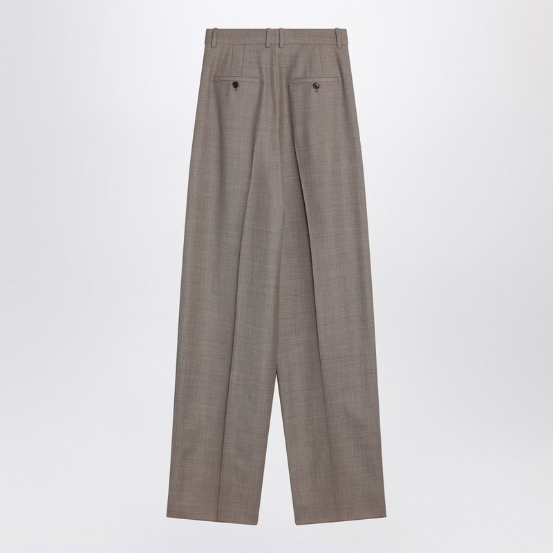Saint Laurent Wide Taupe Beige Wool Trousers Women