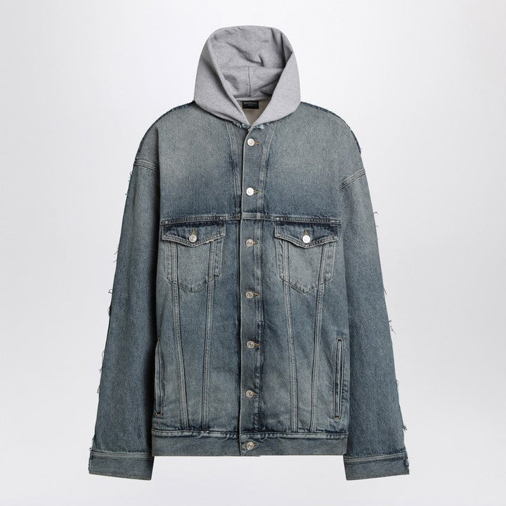 Balenciaga Denim And Fleece Cotton Jacket With Logo Men