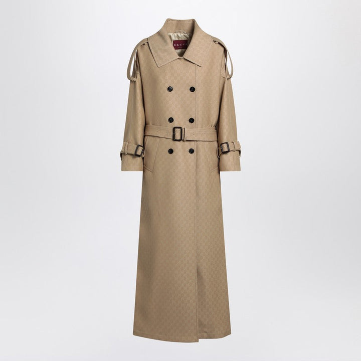 Gucci Beige Coat In Silk And Wool Gg Women