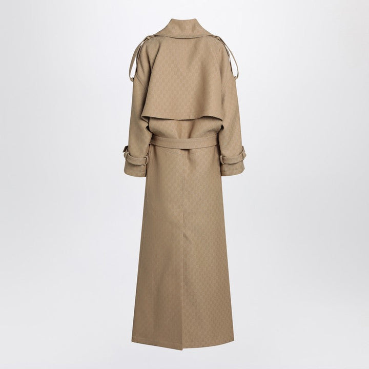 Gucci Beige Coat In Silk And Wool Gg Women