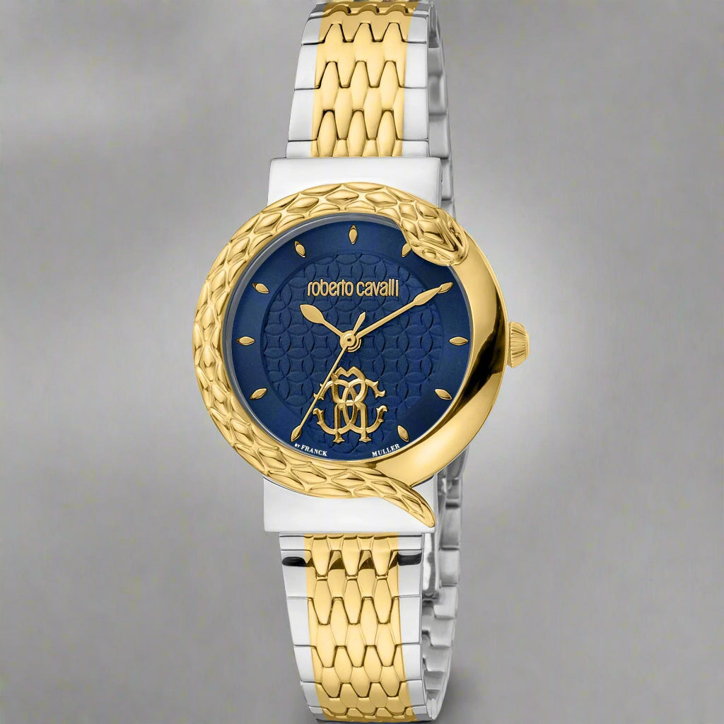 Women's two tone blue dial serpent watch