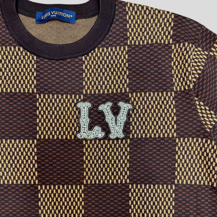 Louis Vuitton Damier Short-Sleeved Crewneck With LV Crystal Patch