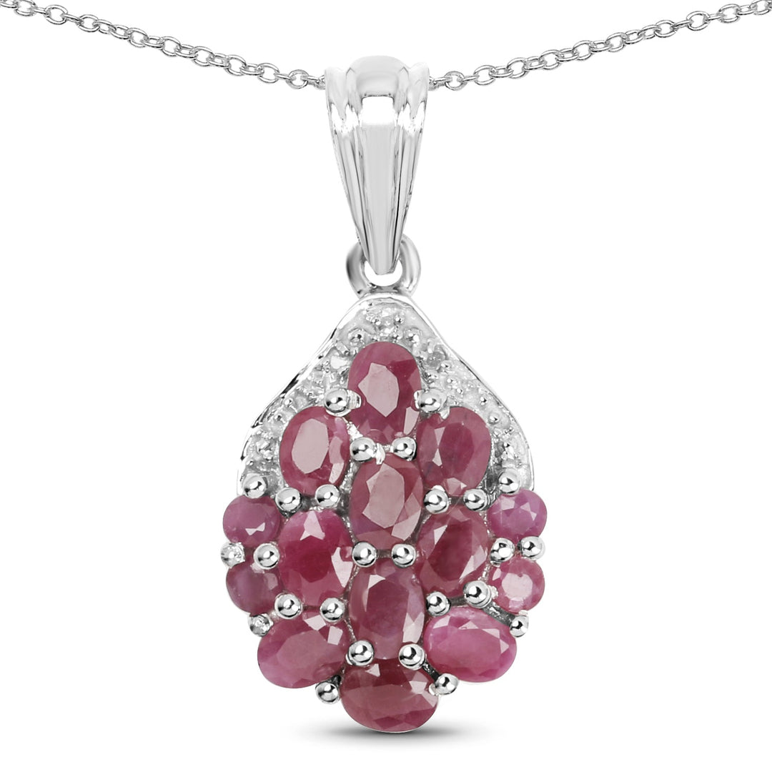 2.54 Carat Genuine Ruby &amp; White Diamond .925 Sterling Silver Pendant