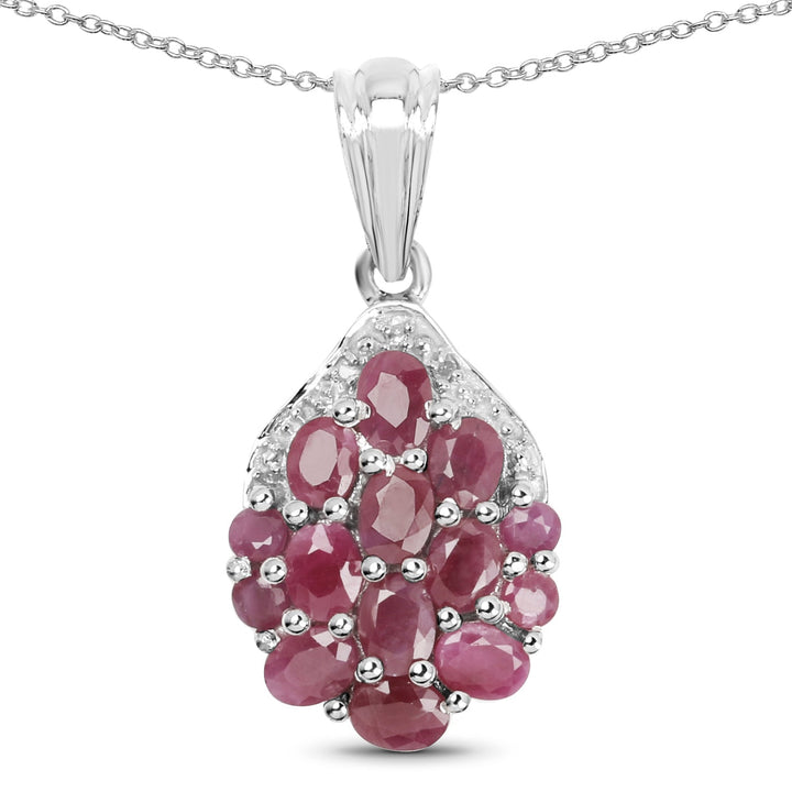 2.54 Carat Genuine Ruby &amp; White Diamond .925 Sterling Silver Pendant