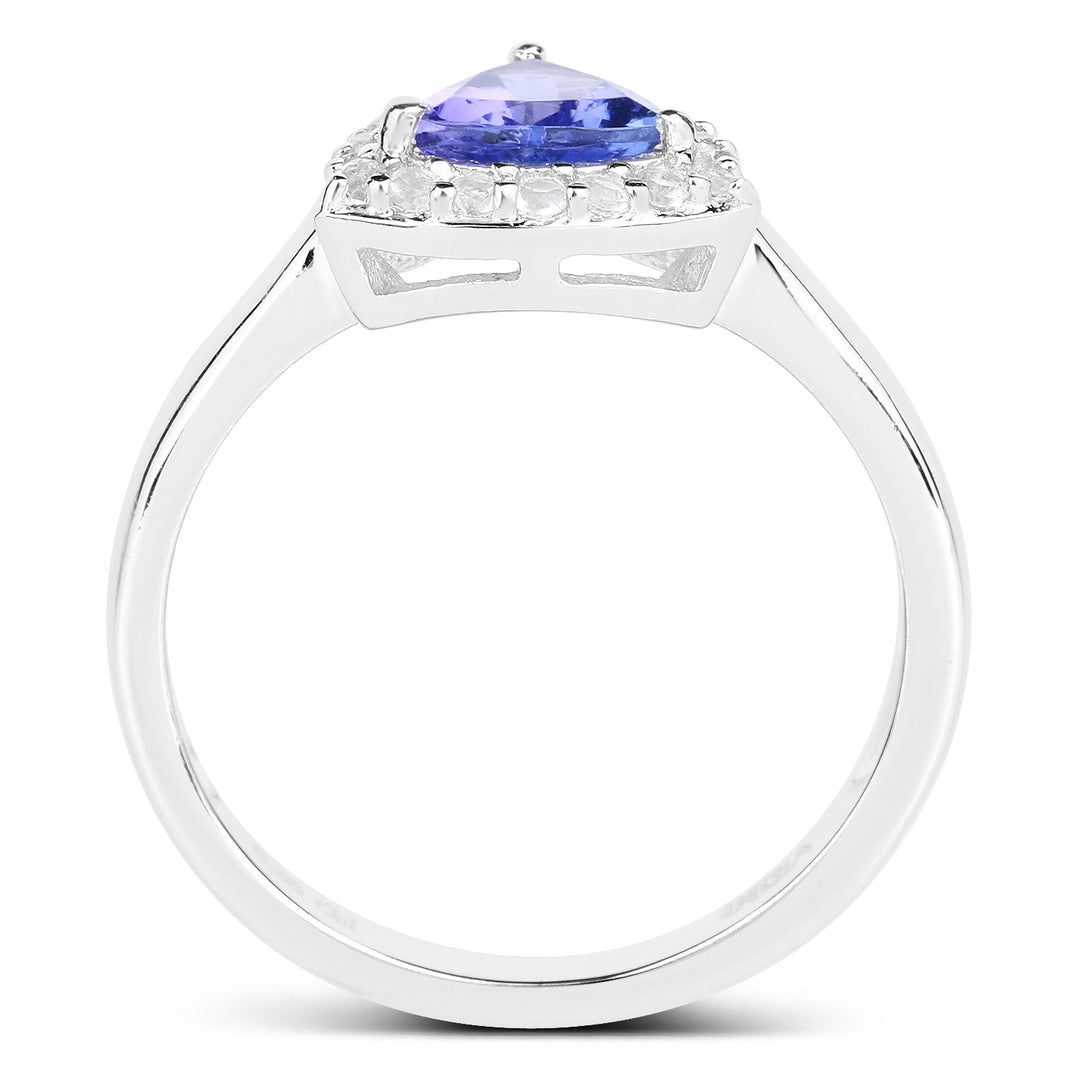 1.02 Carat Genuine Tanzanite and White Topaz .925 Sterling Silver Ring