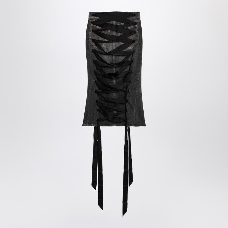 Balenciaga Skirt With Laces In Smoky Grey Denim Women