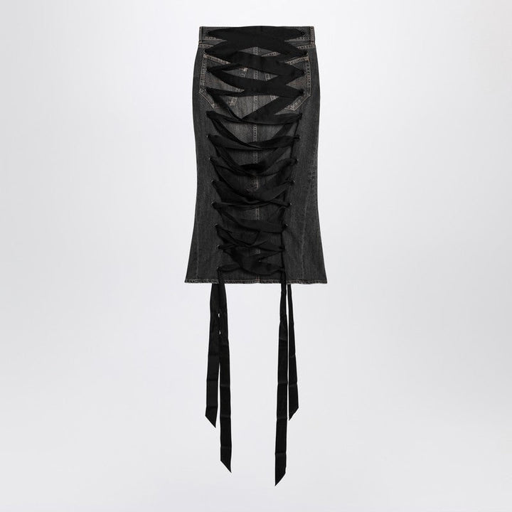 Balenciaga Skirt With Laces In Smoky Grey Denim Women