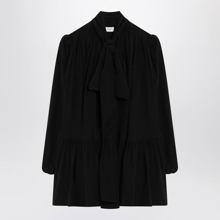 Saint Laurent Black Lavallière Dress In Silk Women