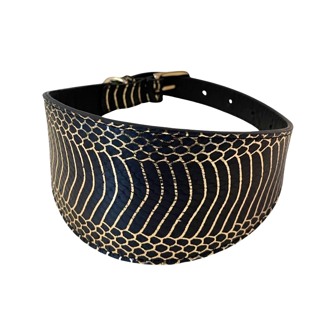 Gold &amp; Black Snake 3” Wide Style Gatsby Collar