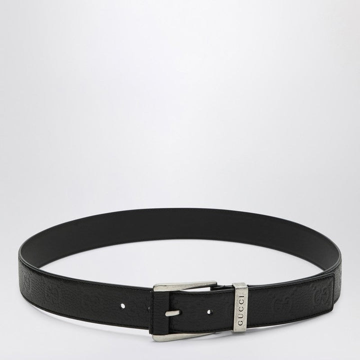 Gucci Black Belt With Gg Pattern And Square Buckle Men