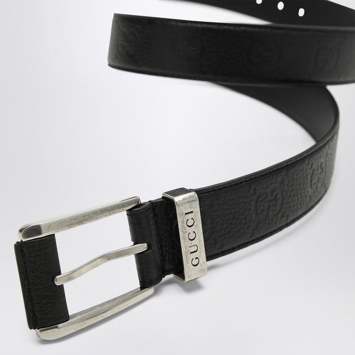 Gucci Black Belt With Gg Pattern And Square Buckle Men