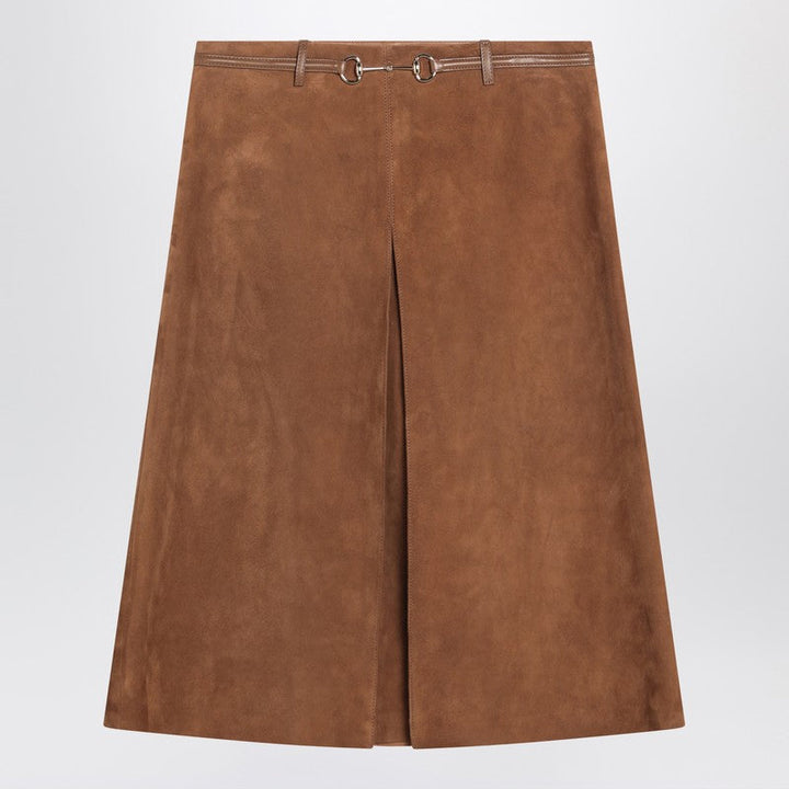 Gucci Brown Suede Skirt With Horsebit Detail Women