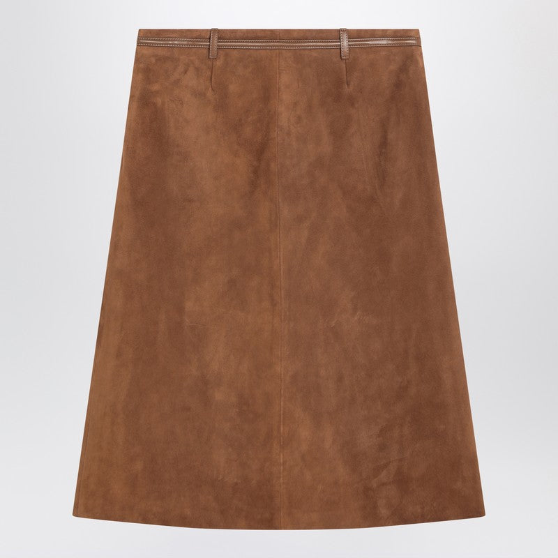 Gucci Brown Suede Skirt With Horsebit Detail Women