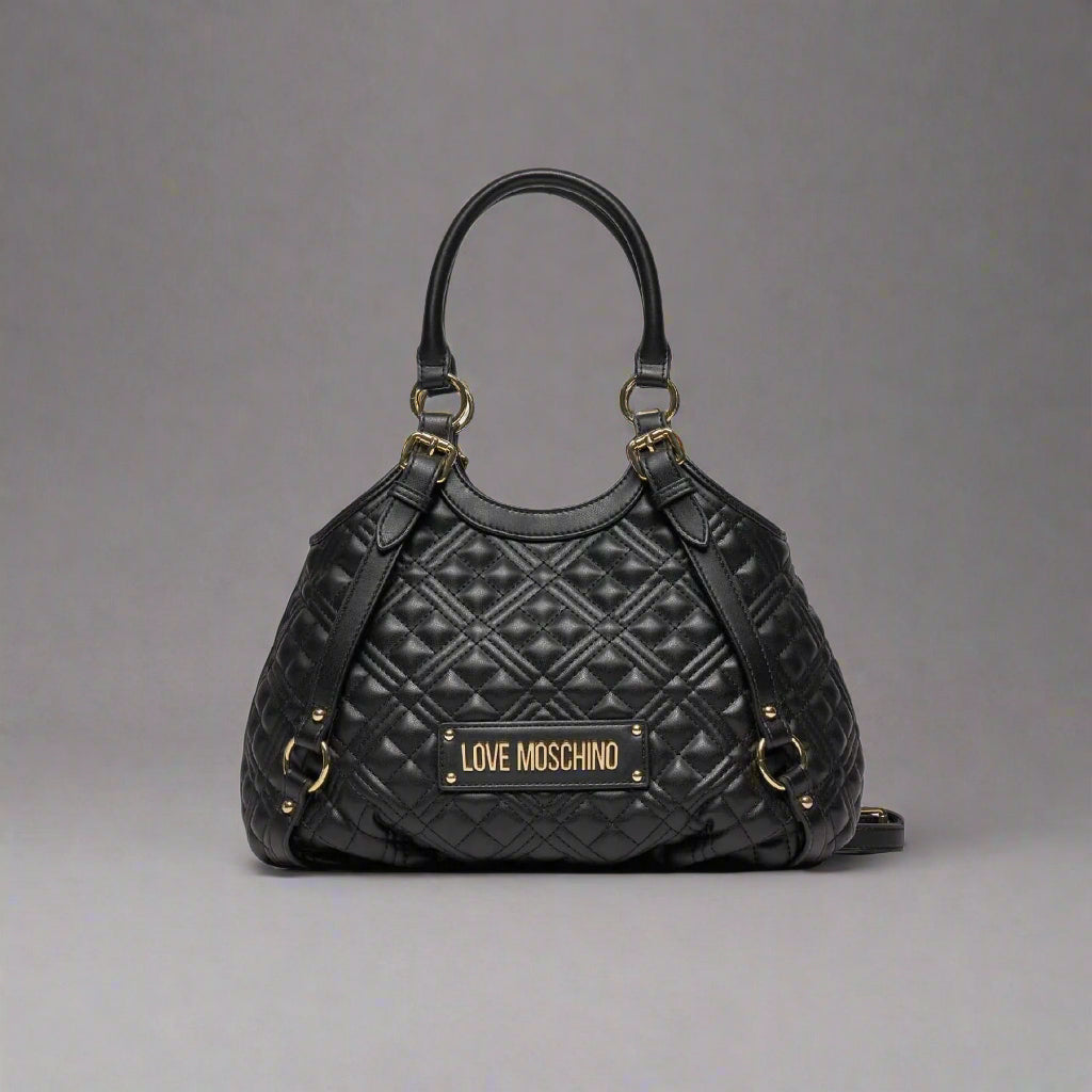 Love Moschino black quilted puff Handbags with front logo