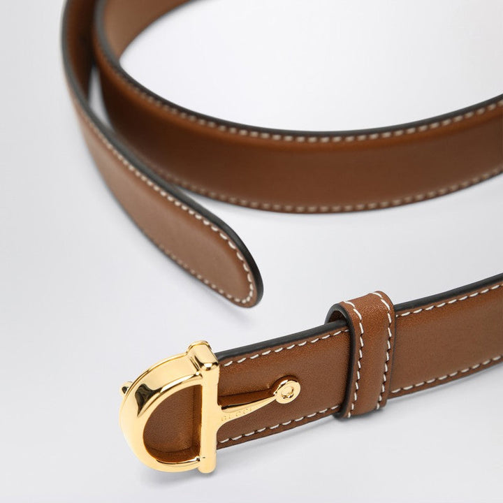 Gucci Slim Leather-Colored Belt With Half Buckle Women