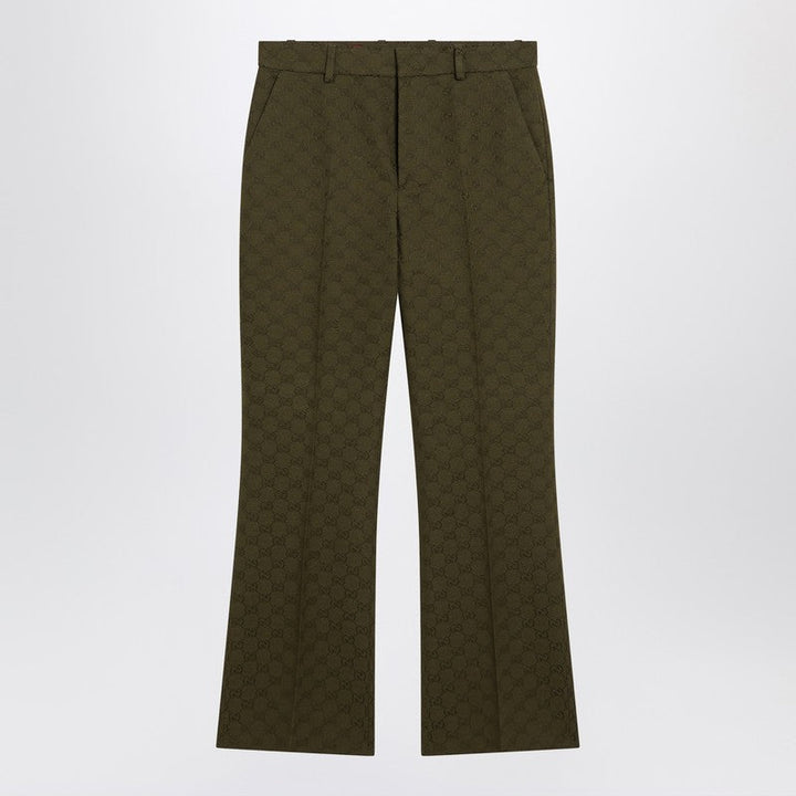 Gucci Military Green Trousers In Gg Fabric Women