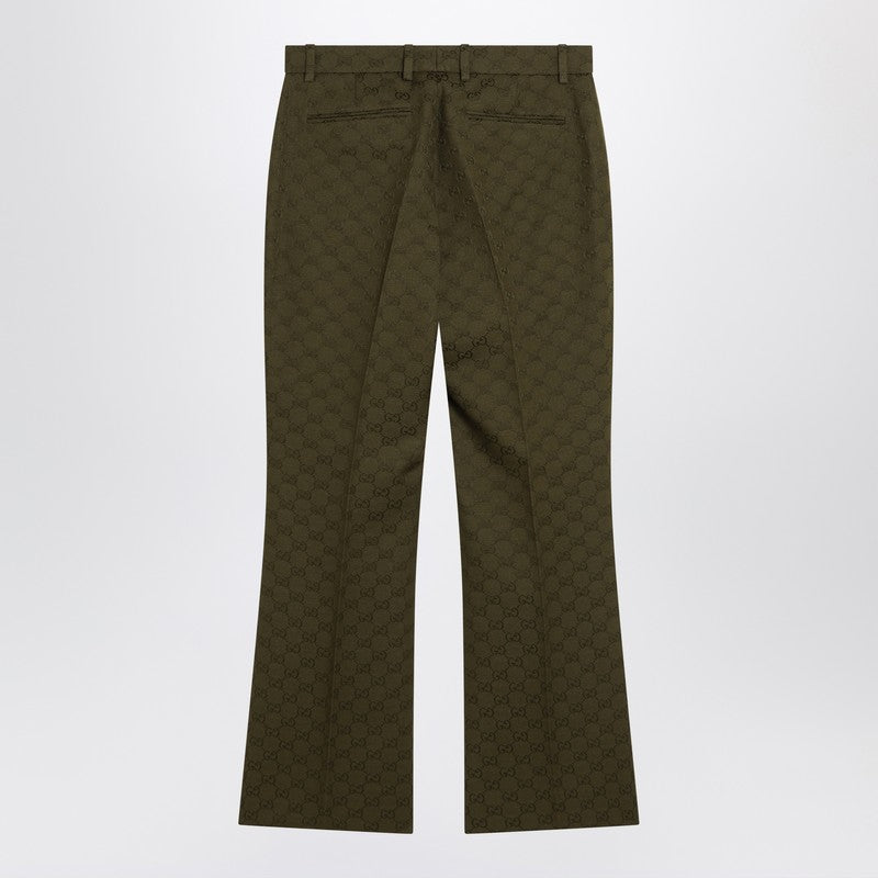 Gucci Military Green Trousers In Gg Fabric Women