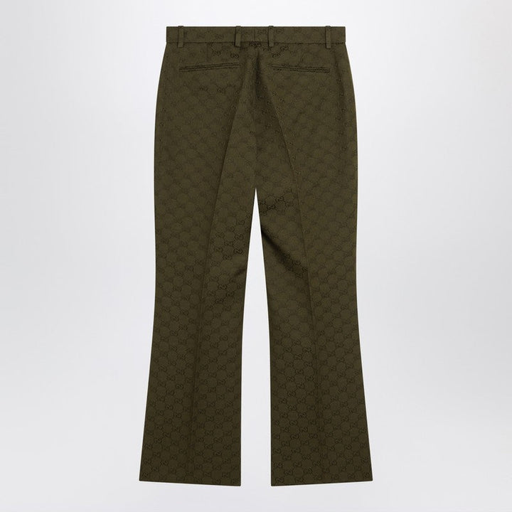 Gucci Military Green Trousers In Gg Fabric Women