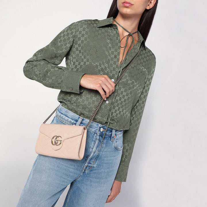 Gucci Gg Marmont Pink Wallet With Chain Women