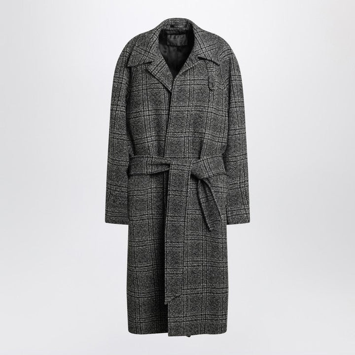 Balenciaga Raglan One Layer Coat In Black/Grey Check Women