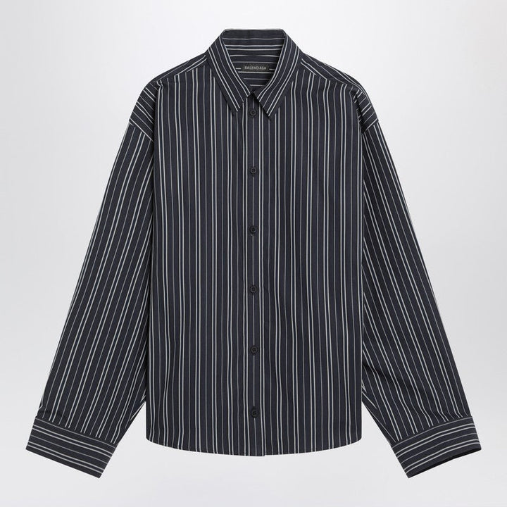 Balenciaga Navy Blue Striped Cotton Shirt Women
