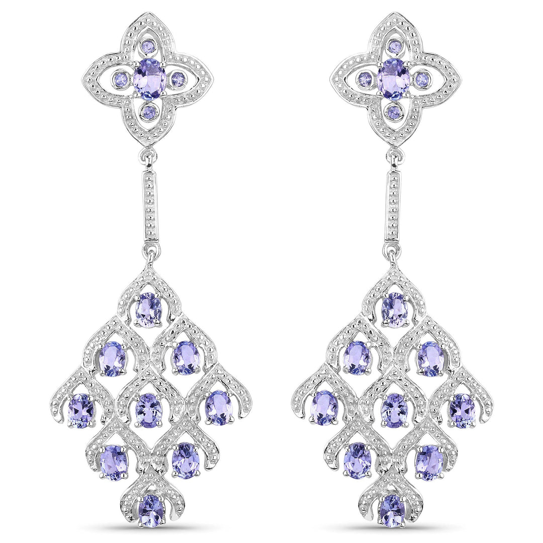 3.90 Carat Genuine Tanzanite and White Topaz .925 Sterling Silver Earrings