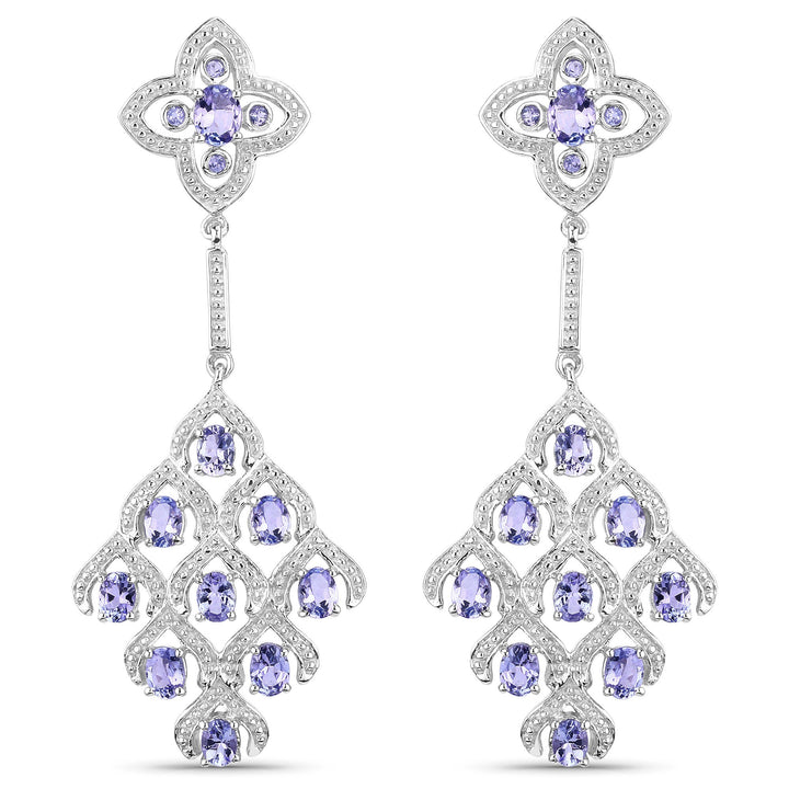 3.90 Carat Genuine Tanzanite and White Topaz .925 Sterling Silver Earrings