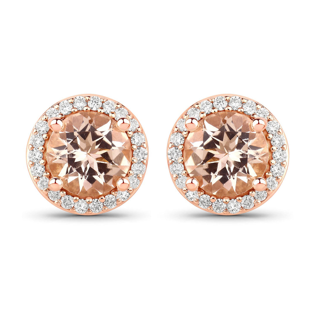 1.60 Carat Genuine Morganite and White Diamond 14K Rose Gold Earrings