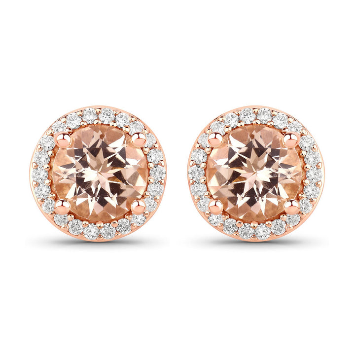 1.60 Carat Genuine Morganite and White Diamond 14K Rose Gold Earrings