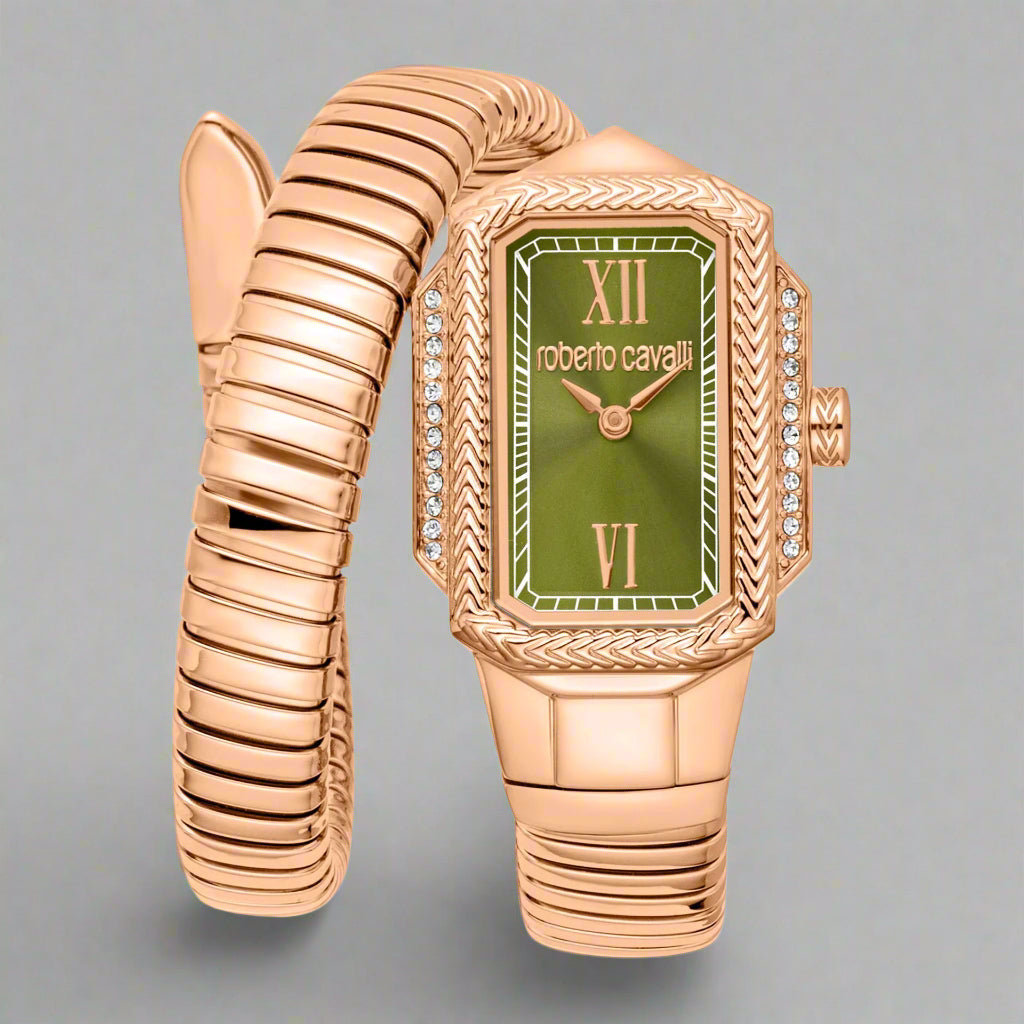 Roberto Cavalli women's green dial, gold serpent  Watches