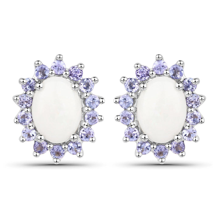 2.44 Carat Genuine Opal and Tanzanite .925 Sterling Silver Earrings