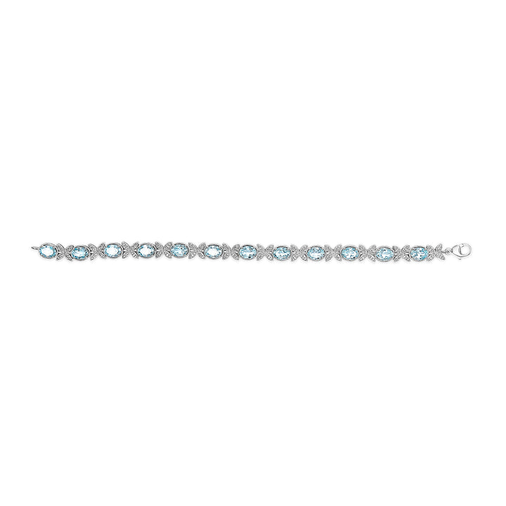 .925 Sterling Silver Oval Blue Topaz Diamond Butterfly Link Bracelet (I-J Color, I1-I2 Clarity) - Size 7" Inches