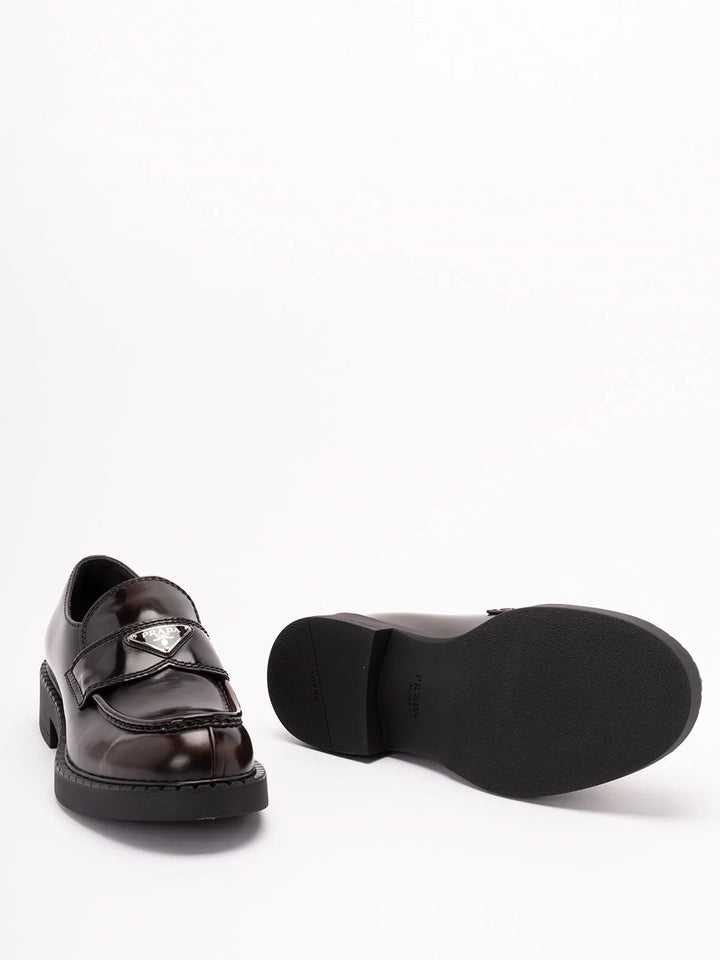 Prada Men `Chocolate` Brushed Leather Loafers