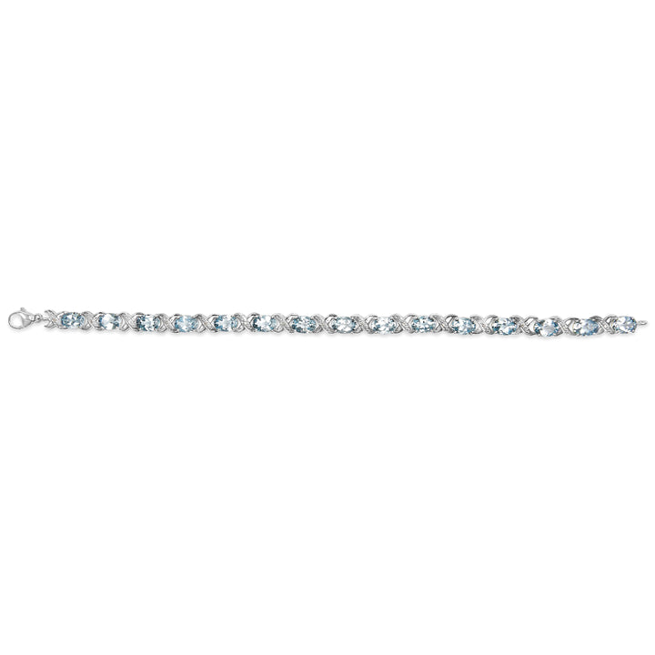 .925 Sterling Silver 16.0 Cttw Oval Blue Topaz and Diamond Accent Tennis X Link Bracelet (I-J Color, I1-I2 Clarity) - Size 7" Inch