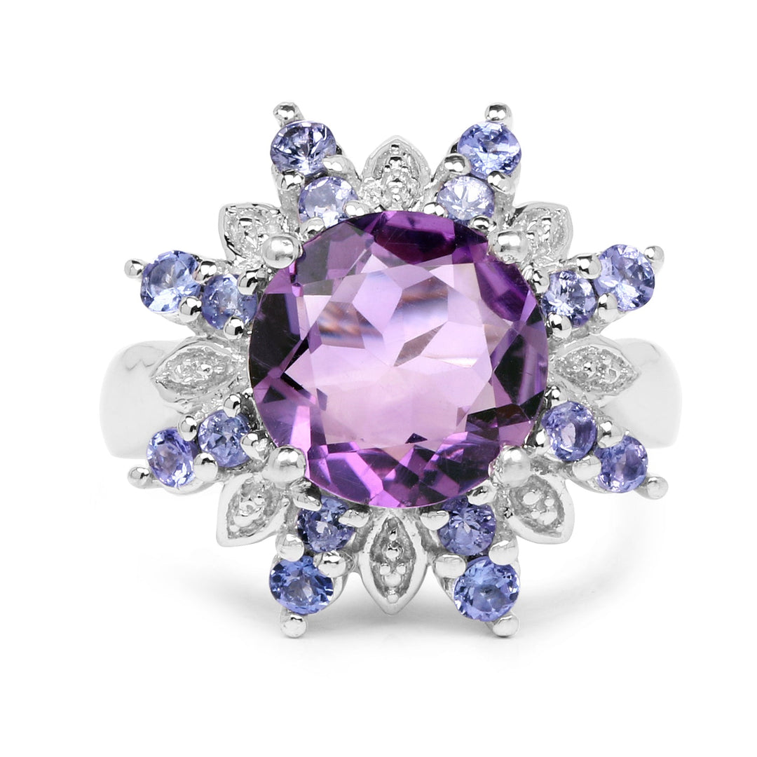 4.06 Carat Genuine Amethyst &amp; Tanzanite .925 Sterling Silver Ring