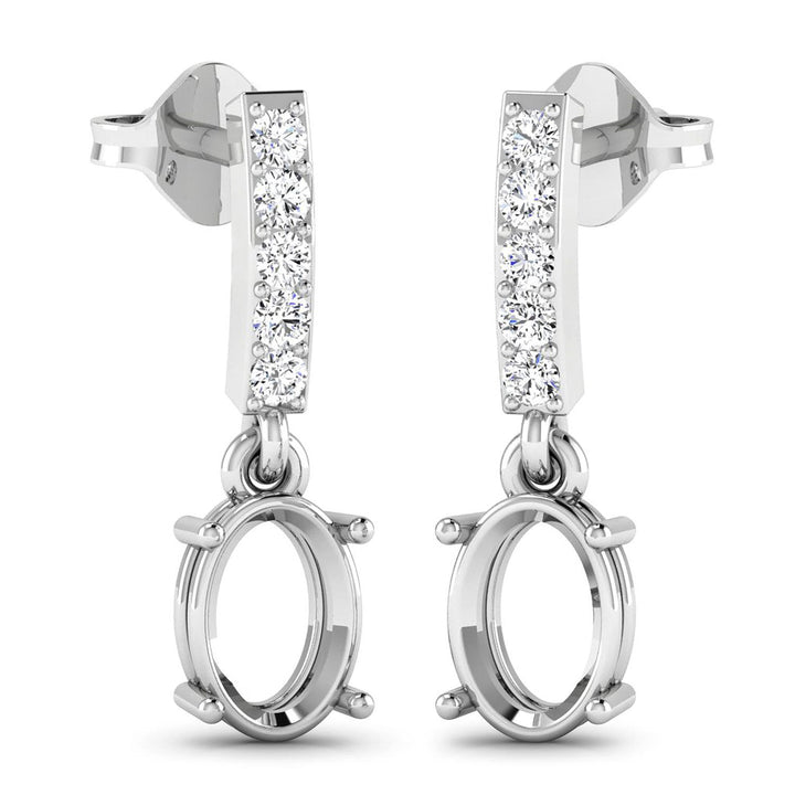0.14 Carat Genuine White Diamond 14K White Gold Semi Mount Earrings - holds 7x5mm Oval Gemstones