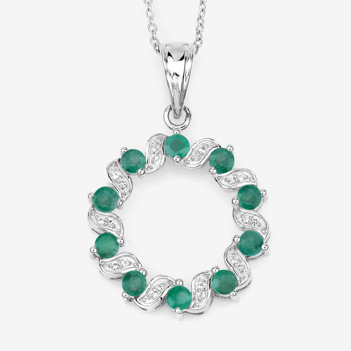 1.10 Carat Genuine Emerald and White Topaz .925 Sterling Silver Pendant