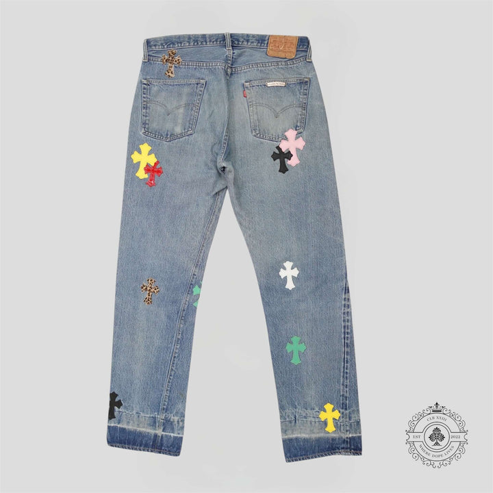 Chrome Hearts Multicolor Cross Patch Jeans