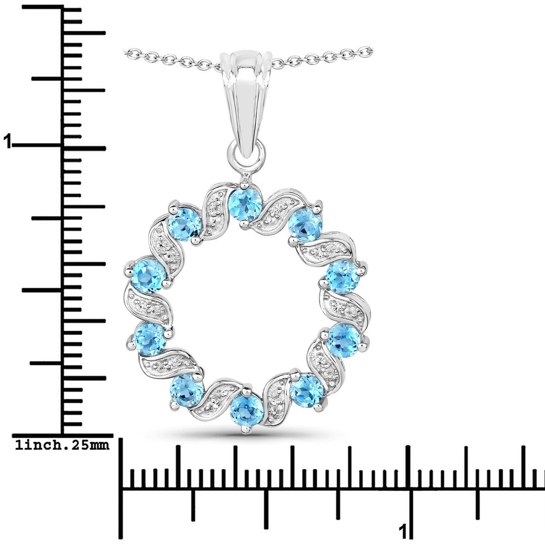 1.30 Carat Genuine Swiss Blue Topaz and White Topaz .925 Sterling Silver Pendant
