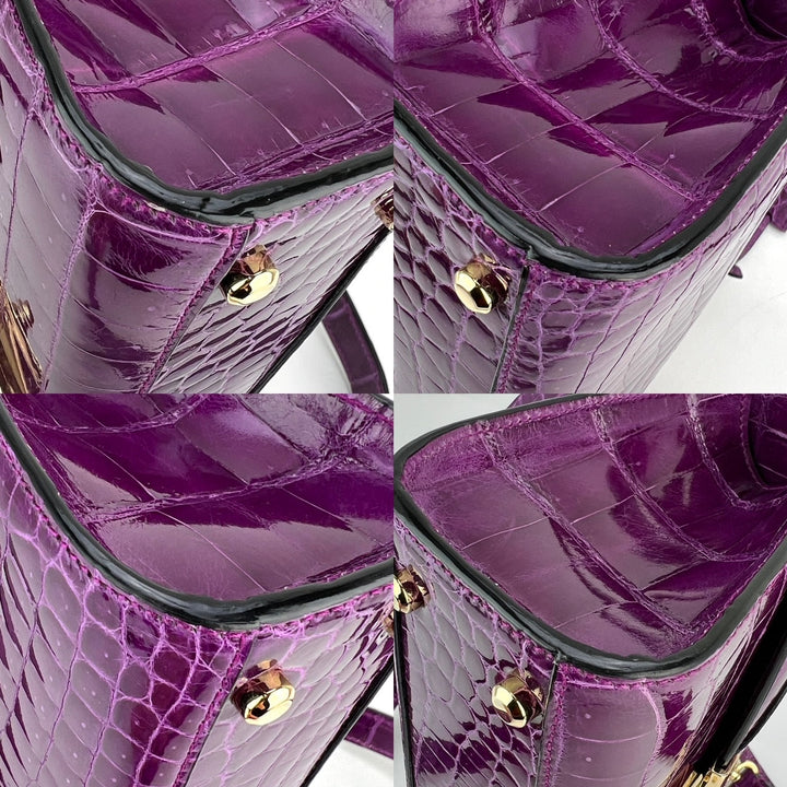 Exclusive Stalvey Top Handle 2.0 Alligator Bag Crossbody Luxury Bag interior details in rich purple crocodile leather.