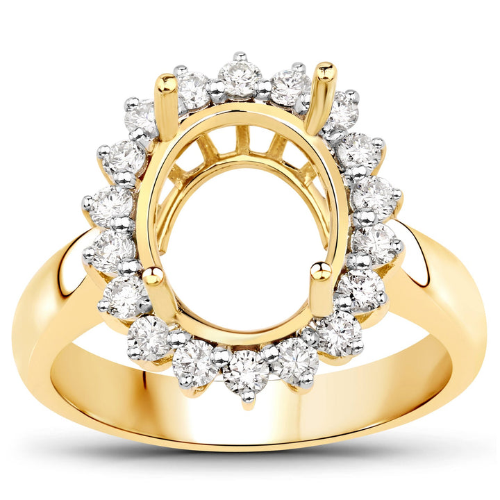 0.54 Carat Genuine White Diamond 14K Yellow Gold Semi Mount Ring - holds 11x9mm Oval Gemstone